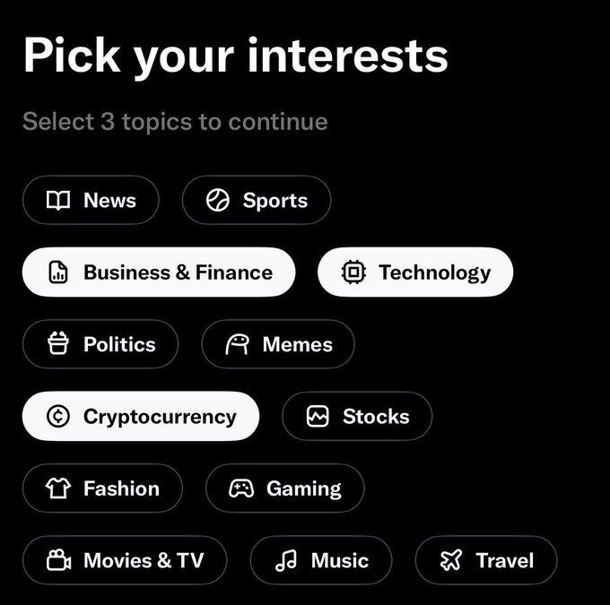 Pick your interests screenshot