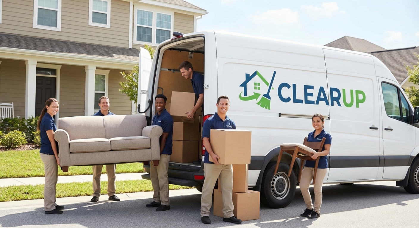 Echipă ClearUp mutând mobilă în siguranță
